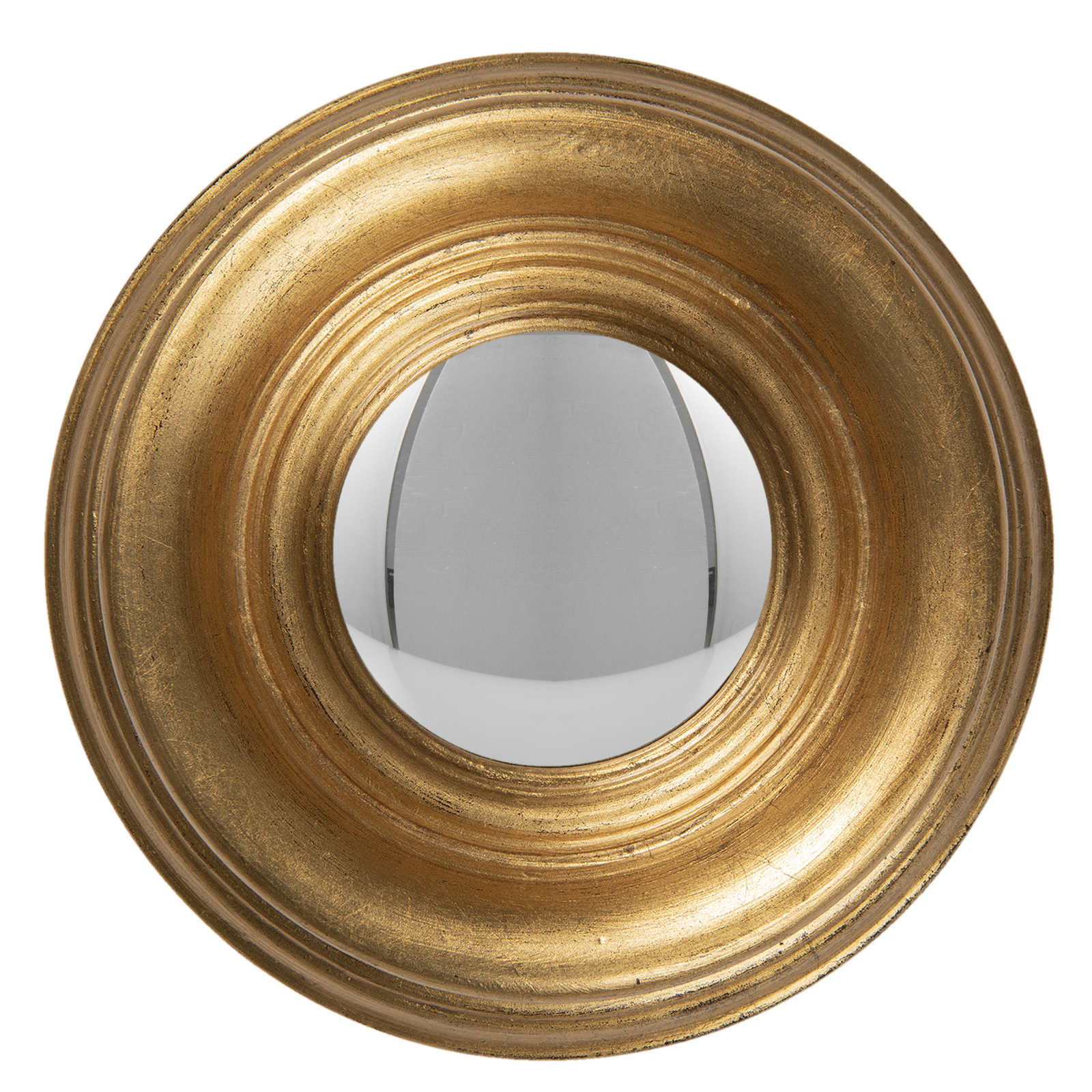 Convex Fisheye Porthole Mirror Round Gold Distressed Wood Retro Nautical 19cm