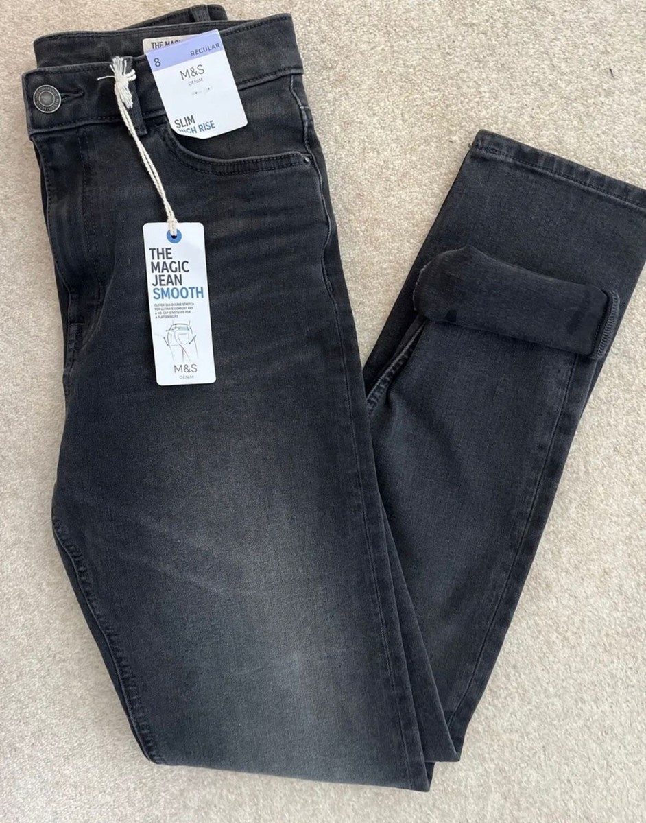 M&S WOMENS HIGH WAISTED GREY SLIM LEG SCULPT LIFT MAGIC JEANS