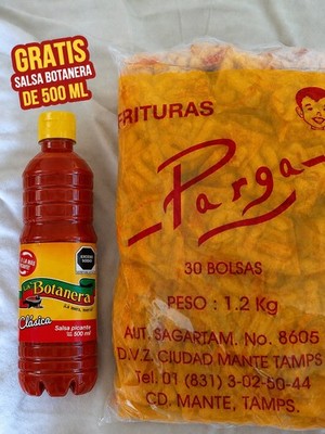 Parga Frituras de Maíz Puffed Corn Snack 30 Bags with Salsa Clásica 500ml