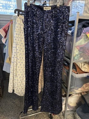 NWT Zadig & Voltaire Prevy Sequins Trouser Flare Pants Blue Party Sparkle Sz 34