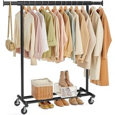 Heavy Duty Rolling Clothes Rack with Extendable Rail Portable Garment Rack on