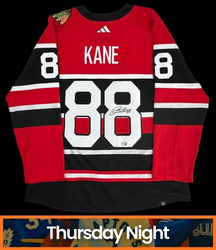 PATRICK KANE SIGNED AUTO BLACKHAWKS HOCKEY JERSEY ADIDAS FANATICS STICKER