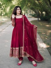 Designer Maroon Faux Georgette Salwar Kameez With Dupatta For Wedding