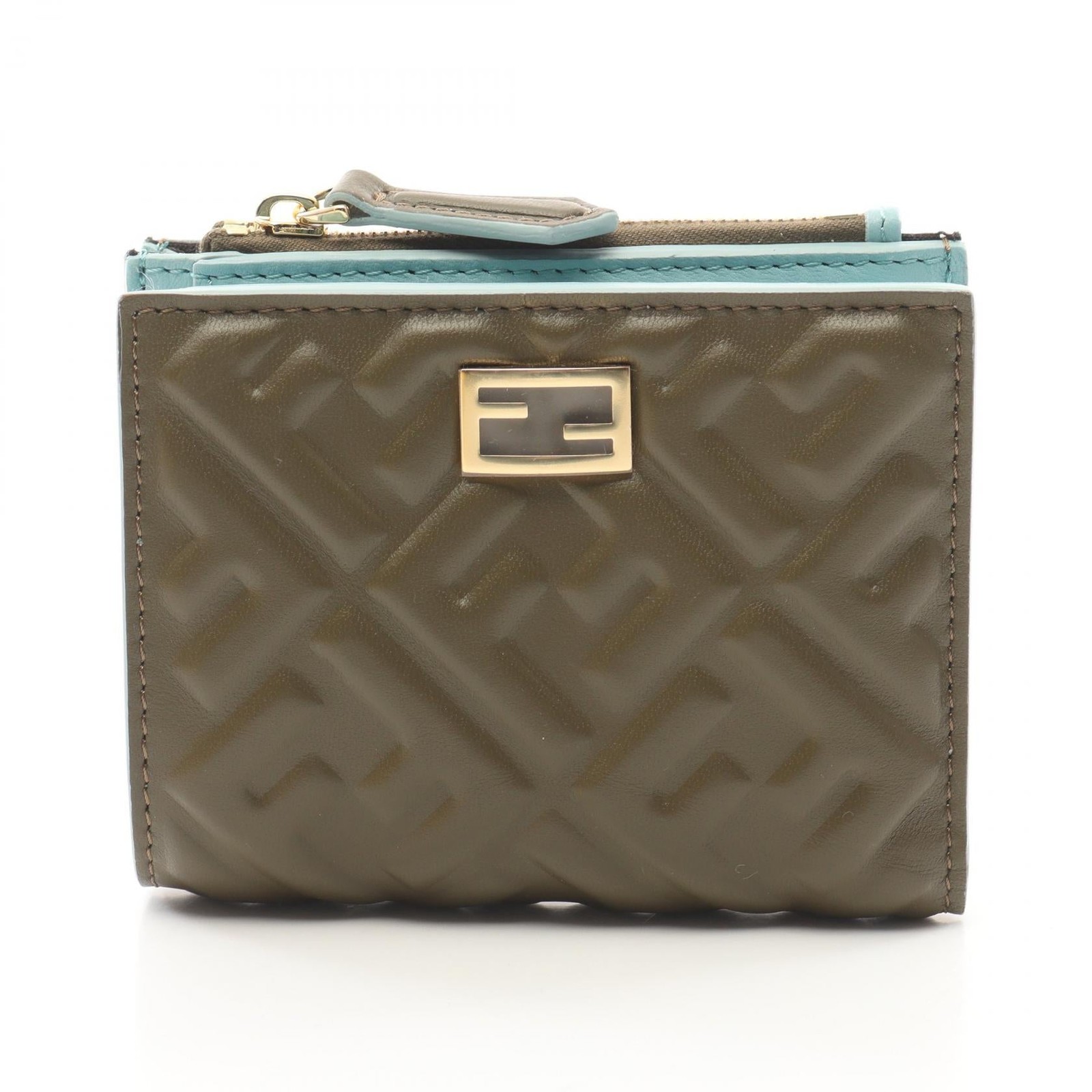【Wallet】FENDI Slim Baguette FF Pattern Bi-fold Wallet Leather Brown Blue Fendi