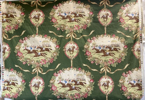 P. Kaufmann Fabric 56"W x 39.5" Horse Racing Derby Race Cotton Toile Print (p5)