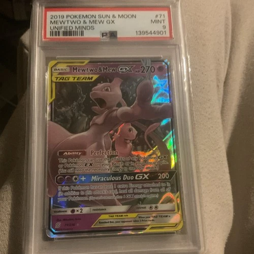 Pokémon Mewtwo & Mew GX Ultra Rare Holo 71/236 PSA 9 Unified Minds 2019