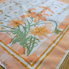 Vintage Scarf Peachy Orange  White Iris Flowers Vera Neumann 21" Pocket Square