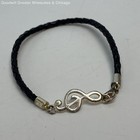 925 Sterling Silver Music Note Charm Black Cord Bracelet 2.5g — photo 1