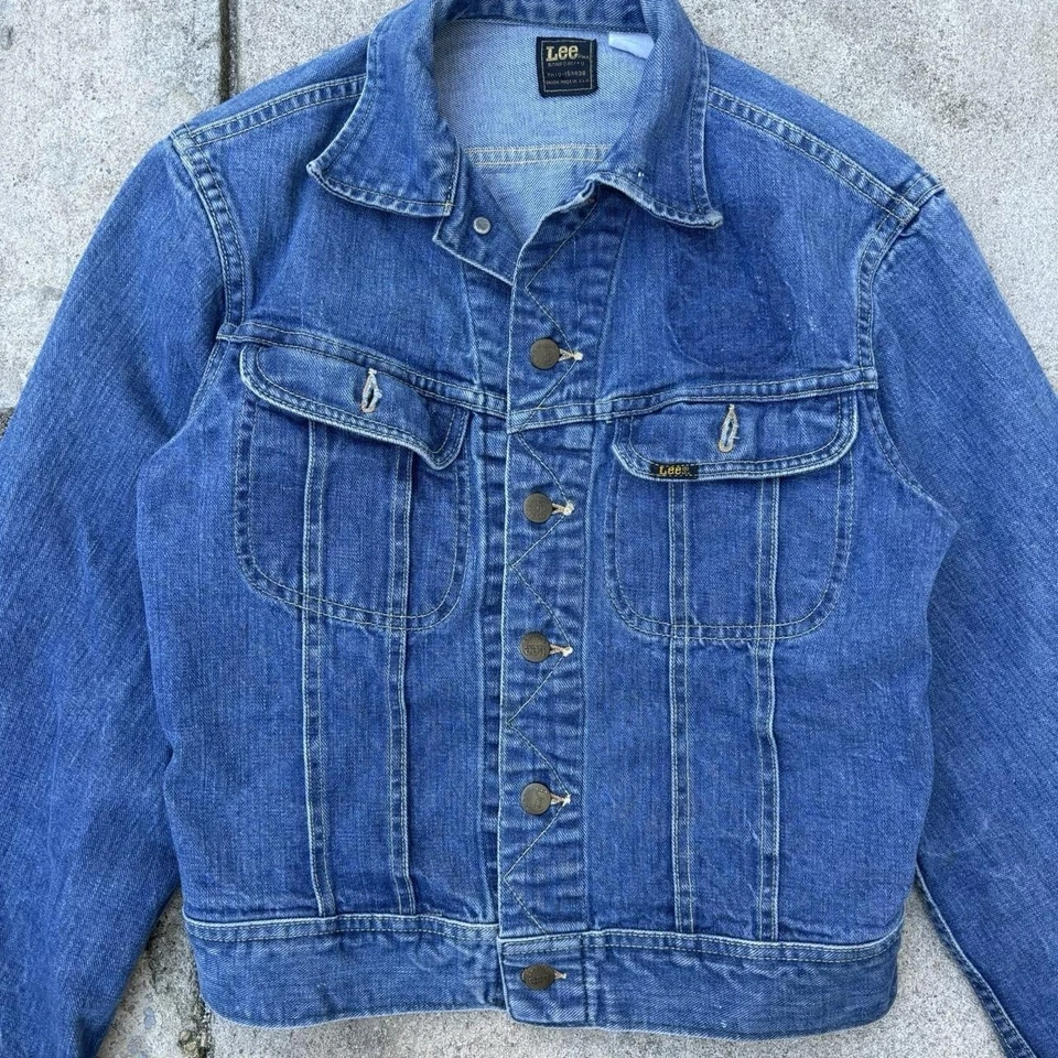 Chaqueta de Camionero Lee Riders Vintage Años 80 Azul Denim Sanforizada Se Adapta a Hombres Pequeña’s Foto 2 de 4