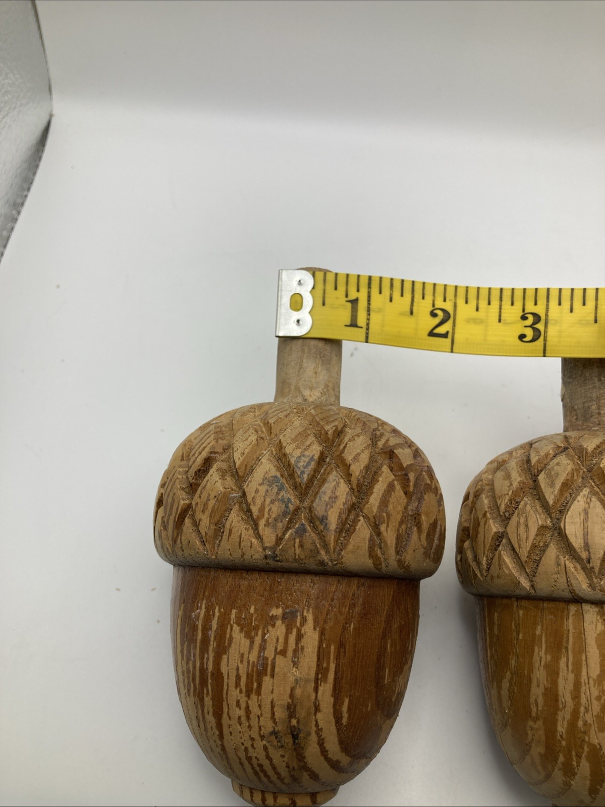 VINTAGE CARVED Acorn Pair WOODEN Bed Post Finials Or Fall Decor Wood Large