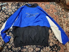 Vintage Reebok Men's XXL Windbreaker Jacket Blue Black White Nylon Colorblock
