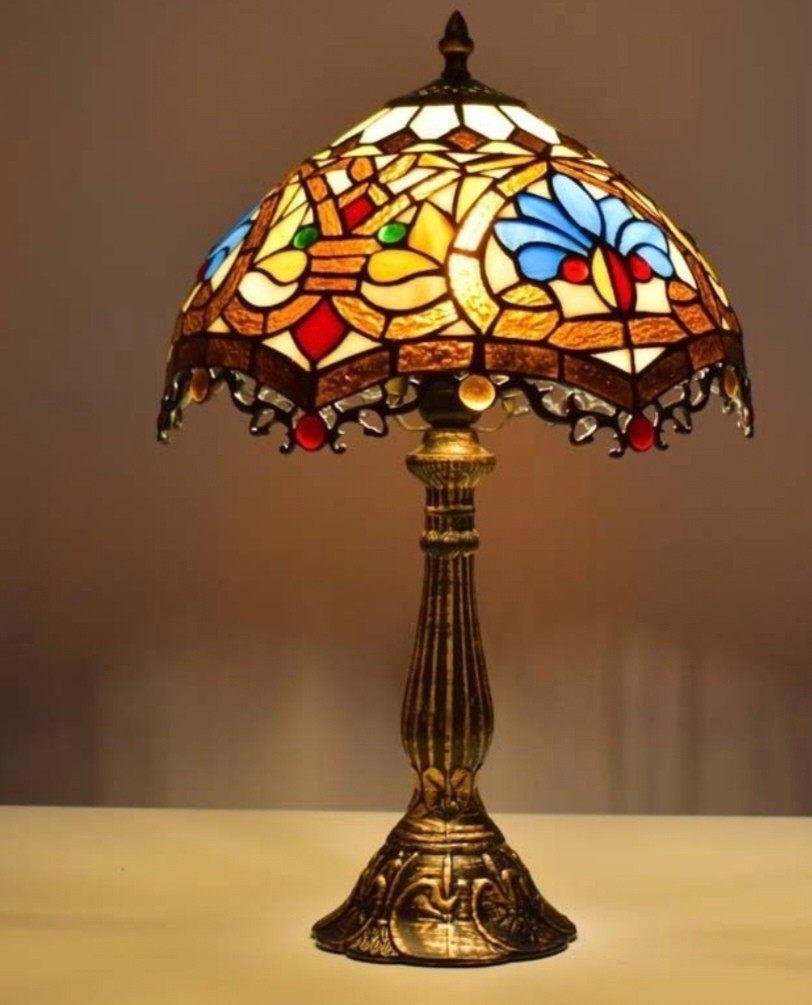 Lampe de table Tiffany en vitrail floral pour luminaire de salon rétro