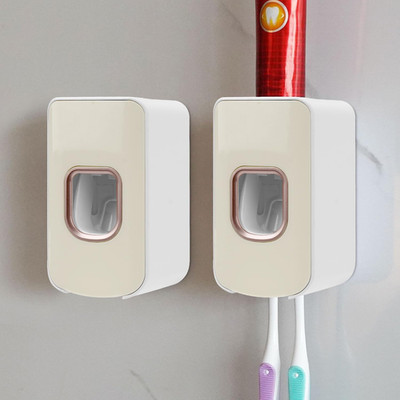 2 Slot Toothbrush Holder and Toothpaste Dispenser Wall Mounted, Automatic Toothp