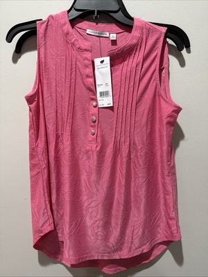 Notations Women's Petite Buttons and Front Pintuck Pleats Top Size PS Pink NWT