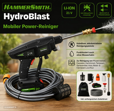 Hammersmith HydroBlast Akku Druckreiniger Hochdruckreiniger kabellos Set HA19