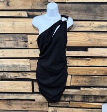 ZARA Asymmetric Slim Slash Shoulder Mini Dresses Ruffle Embellished Dress L NWT