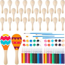 28 Pack DIY Wooden Maracas Painted Maracas Unfinished Mini Wood Maracas Paint...
