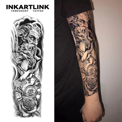 Waterproof Semi Permanent Temporary Tattoos White Doves Roses Portraits For Men