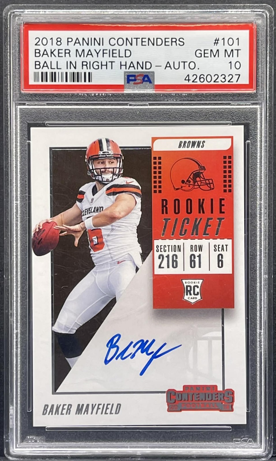 2018 Panini Contenders - Baker Mayfield RC Rookie Ticket Auto #101 PSA 10 GEM MT