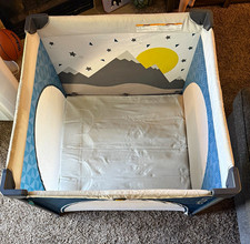 Century Portable Foldable Baby Play Yard Playpen, Blue/Gray/White, Infant