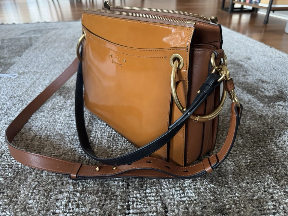 Bolso Bandolera CHLOE Roy Marrón Caramelo Charol Mediano Hombro Ecuestre Foto 2 de 4