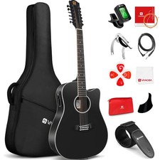 12-saitige Elektro Akustikgitarre mit Tonabnehmer und EQ f&uuml;r Anf&auml;nger schwarz 80