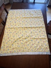 Vtg Baby Blanket Satin Trim Pink , Blue , Yellow Bunny Pattern 37 1/2 X 51 1/2
