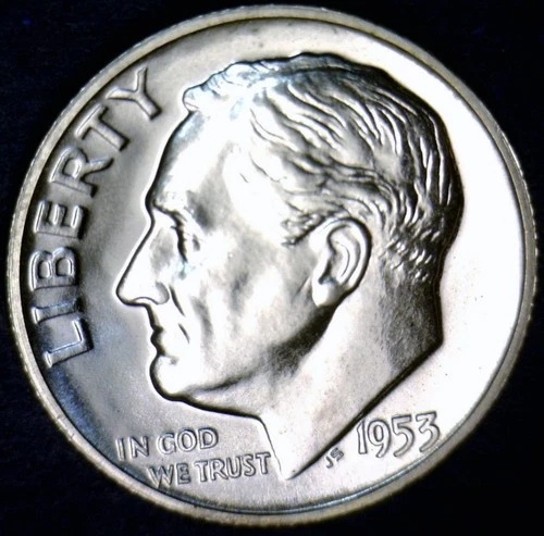 1953 GEM PROOF SILVER Roosevelt Dime Coin NICE FLASHY PRF LOT #PQ69  NR