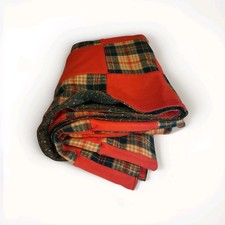 Vtg Handmade Patchwork Quilt Blanket 36x46 Fall Orange Green Plaid Lap Throw
