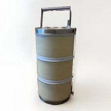 Vtg Enamelware Tiffin 3 Tier Lunch Box Stackable Carrier Farmhouse Cottagecore