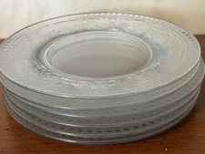 Antique (6) Clear Etched Glass Salad Sandwich Plates 8" Grecian Art Deco Holiday