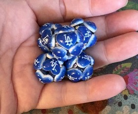 5 Pce LOS ANGELES Baseball Team Chunky Heart Acrylic Bubblegum Beads Rhinestones