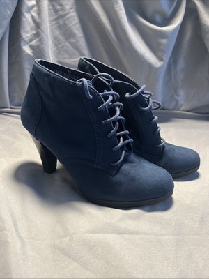Rialto Dark Blue Womens size 6M Boot w/ 3'' heel Fabric Suede Upper Lace up
