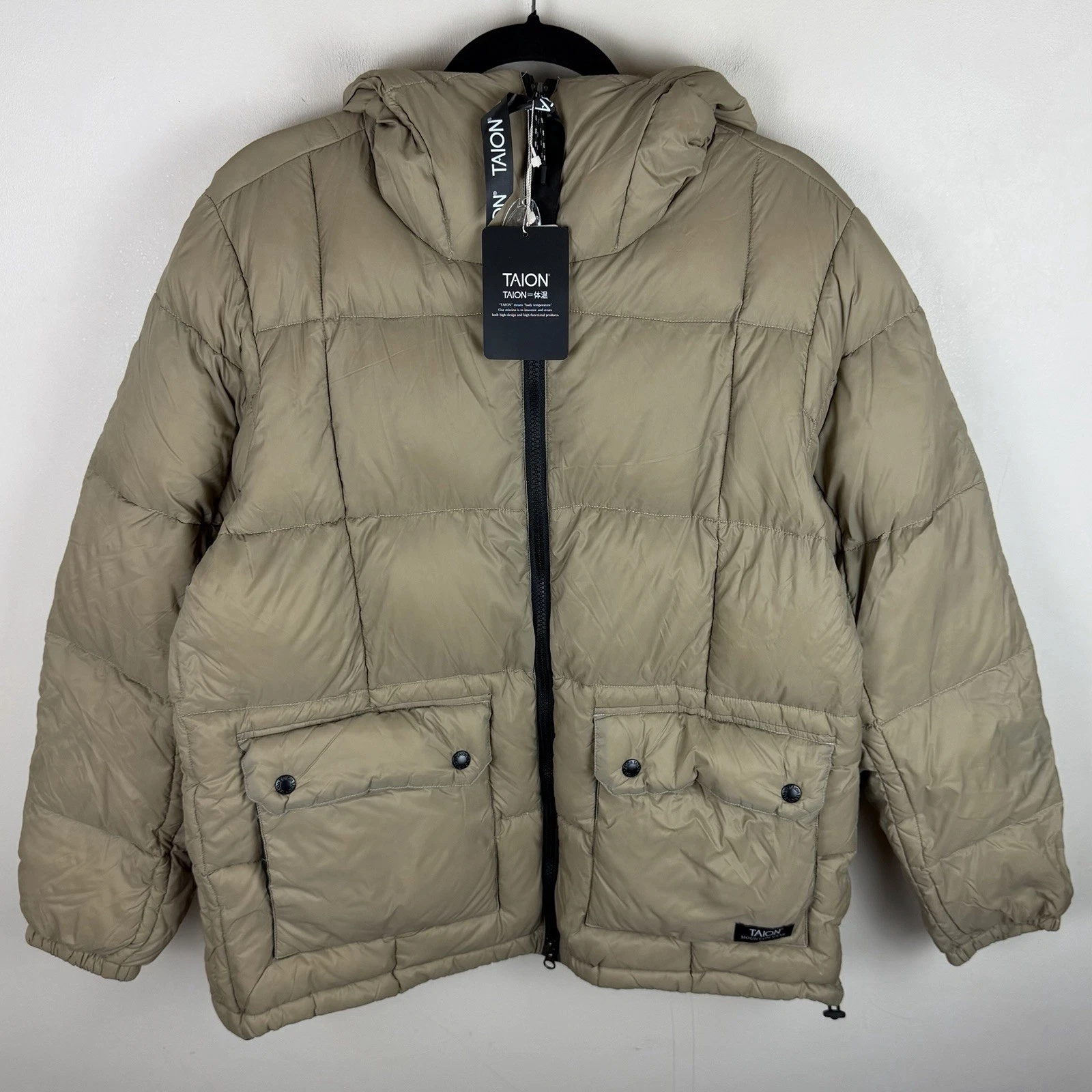 Taion Puffer Jacket Mens Medium Beige Mountain Volume Hooded Down Jacket BNWT - product detail image 1