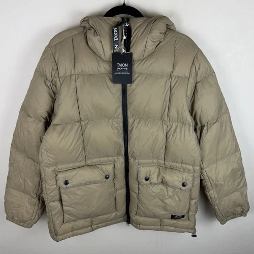 Taion Puffer Jacket Mens Medium Beige Mountain Volume Hooded Down Jacket BNWT  video thumbnail