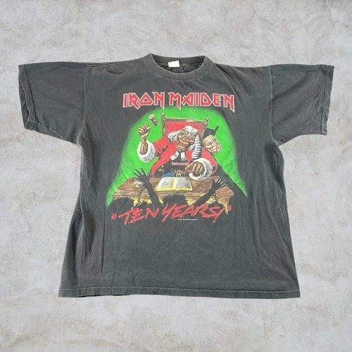 Iron Maiden Shirt Mens XL Black Ten Years Singl 1990s vintage concert t-shirt, vintage, size XL, single stitch, B+ condition