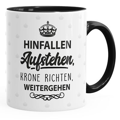 MoonWorks Kaffeetasse - Motiv 'Hinfallen Aufstehen Krone Richten Weitergehen' (weiß, 325 Ml)
