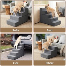 Dog Stairs Ramp 18  H for Raised Bed, 4-Step Dog Steps, Non-Slip Balanced Gray