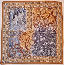 SCARF VINTAGE AUTHENTIC FLORAL BAROQUE ART BLUE BROWN 34" SQUARE