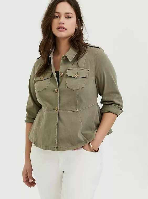 Plus size green store utility jacket