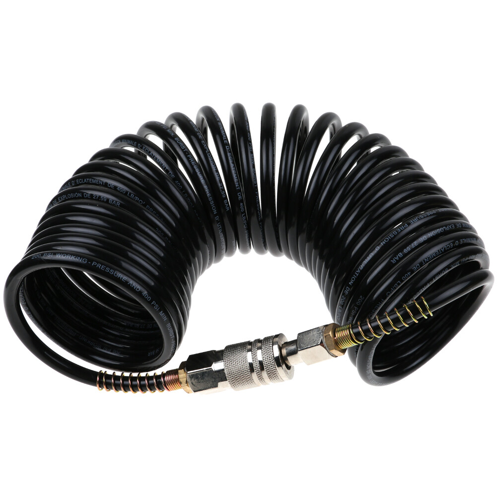 1/4" 25 FT Rubber Air Hose Recoil Spring Ends Pneumatic Compressor Quick Coupler