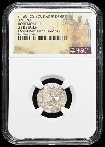 CRUSADERS, Antioch. Bohemond III, 1163-1188 AD. Silver Denier, NGC XF Details