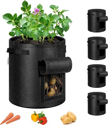 VIVOSUN 5 Pack 10gal Potato Grow Bags Vegetable Plant Pots Reusable w/ Handle