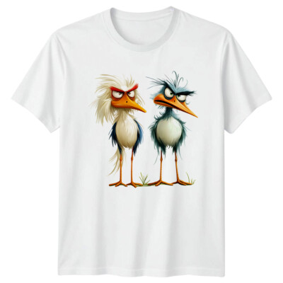Grumpy Cartoon Vögel Tiere Unisex Herren Damen T-Shirt Ausdrucksstarker Stil