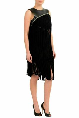 ワンピース 2015AW Dsquared2 Leather Fringes Dress Dsquared2 100% Leather Black Fringes Decorated Women's Sheath