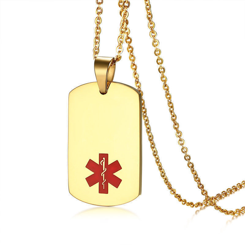 Women Medical Alert ID Dog Tag Necklace Pendant Stainless Steel