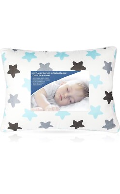 Toddler Baby Pillow with Pillowcase, 100% Natural Cotton. for 2-12 Yrs(Stars)