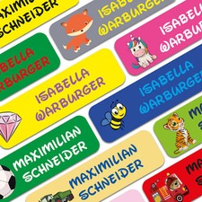 Set 80 St&uuml;ck Namensaufkleber mit Wunschname 3,5cm x 1cm Aufkleber Folie Kinder