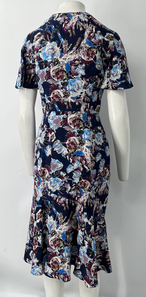 Vestido midi de seda estampado azul marino Prabal Gurung 'Victoria' talla 6 Foto 3 de 4