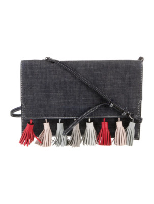 NEW W/O TAG Rebecca Minkoff  Sofia Denim Clutch/Crossbody w/ Leather Fringe